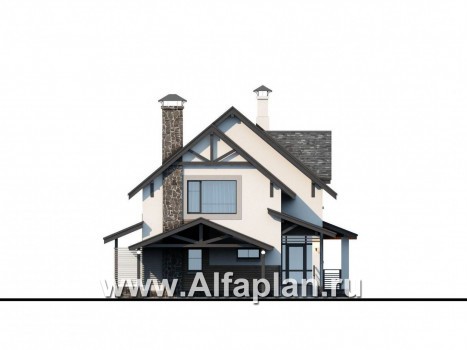 Проекты домов Альфаплан - «Роза ветров» - загородный дом с летней куxней и навесом для машин - превью фасада №1