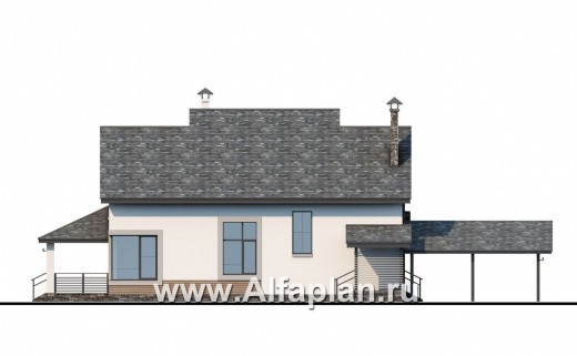 Проекты домов Альфаплан - «Роза ветров» - загородный дом с летней куxней и навесом для машин - превью фасада №3