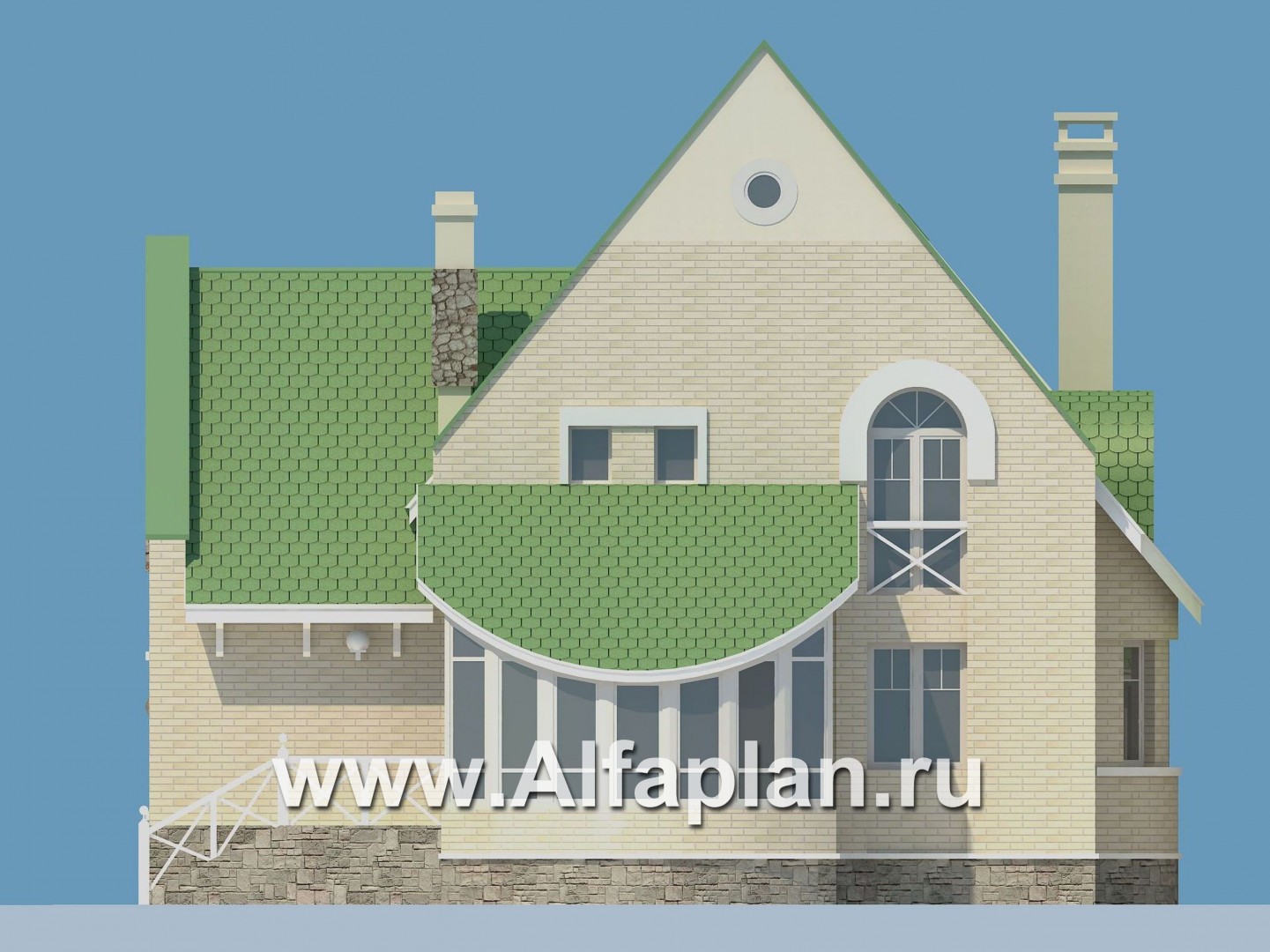 Проекты домов Альфаплан - «Онегин» - представительный загородный дом в стиле замка - изображение фасада №4