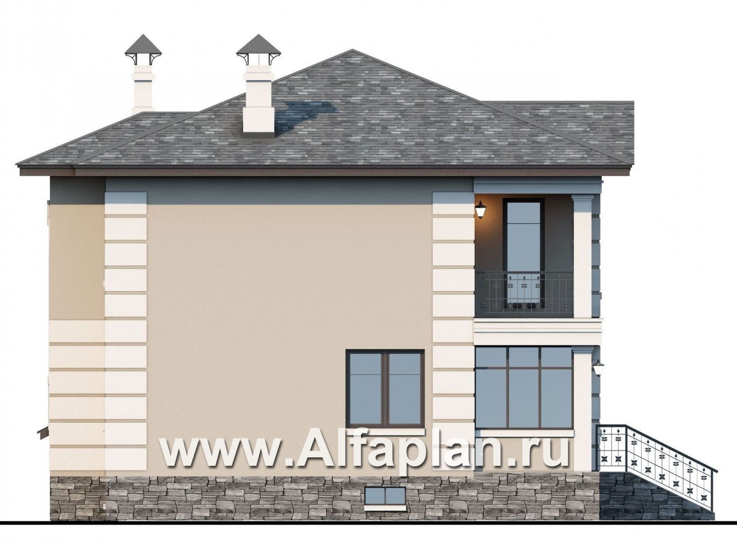 Проекты домов Альфаплан - «Знаменка плюс» - удобный и компактный коттедж с цоколем - изображение фасада №3