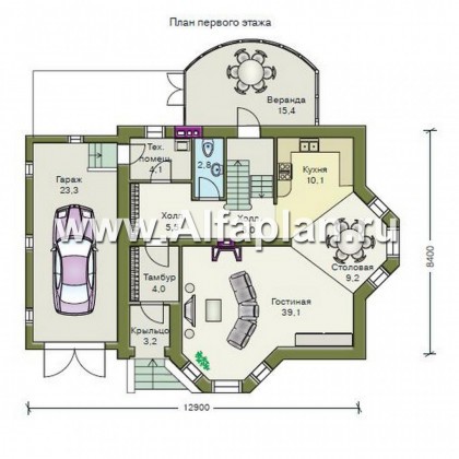 Проекты домов Альфаплан - «Нанси» - рациональный коттедж с гаражом - превью плана проекта №1