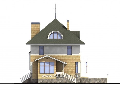 Проекты домов Альфаплан - «Дом светлячка» - трехэтажный дом с мансардой - превью фасада №3