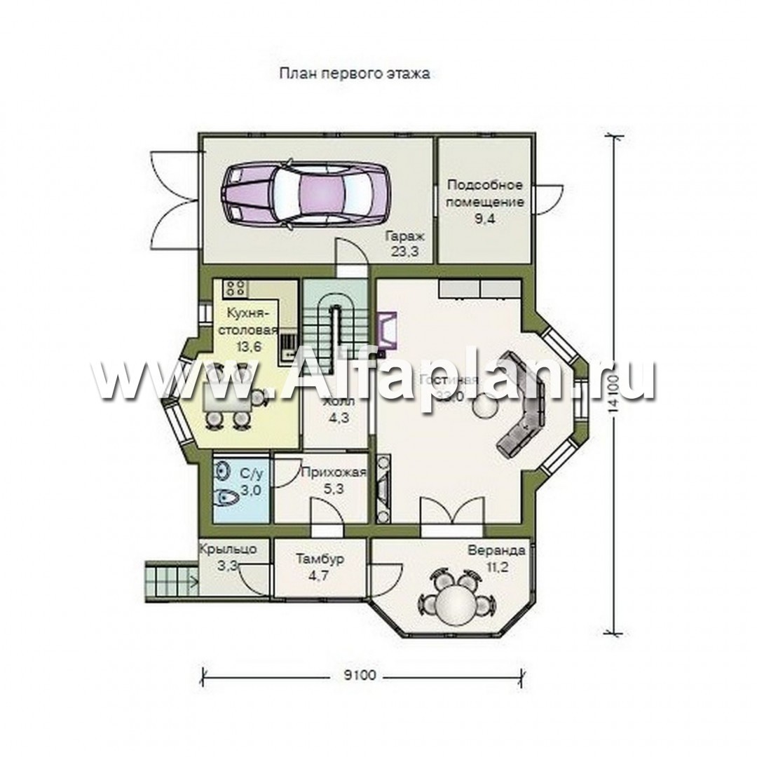Проекты домов Альфаплан - «Конформ»  - загородный дом с гаражом и верандой - изображение плана проекта №2