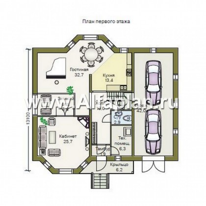 Проекты домов Альфаплан - «Престиж» - удобный и просторный коттедж - превью плана проекта №2
