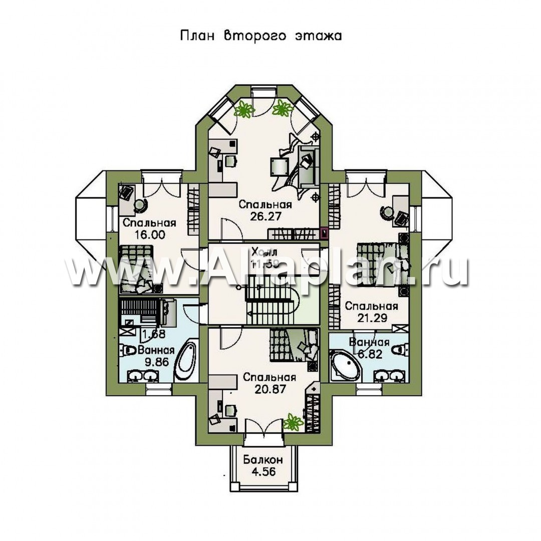 Проекты домов Альфаплан - Двухэтажный коттедж в стиле «Петровское барокко» - изображение плана проекта №2