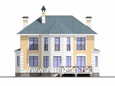Проекты домов Альфаплан - Двухэтажный коттедж в стиле «Петровское барокко» - превью фасада №4