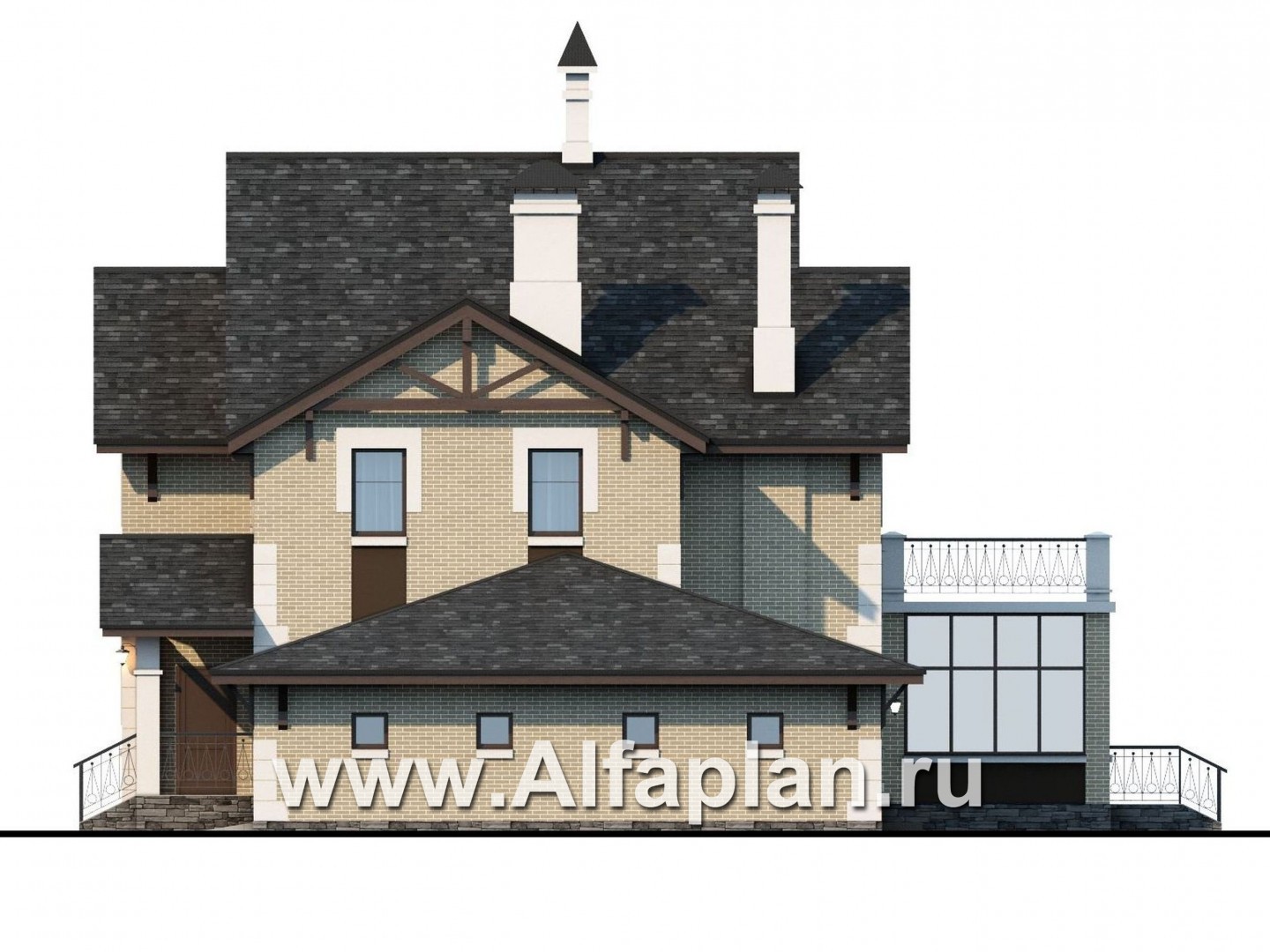 Проекты домов Альфаплан - «Плоды успеха»- удобный коттедж с гаражом и террасой - изображение фасада №2