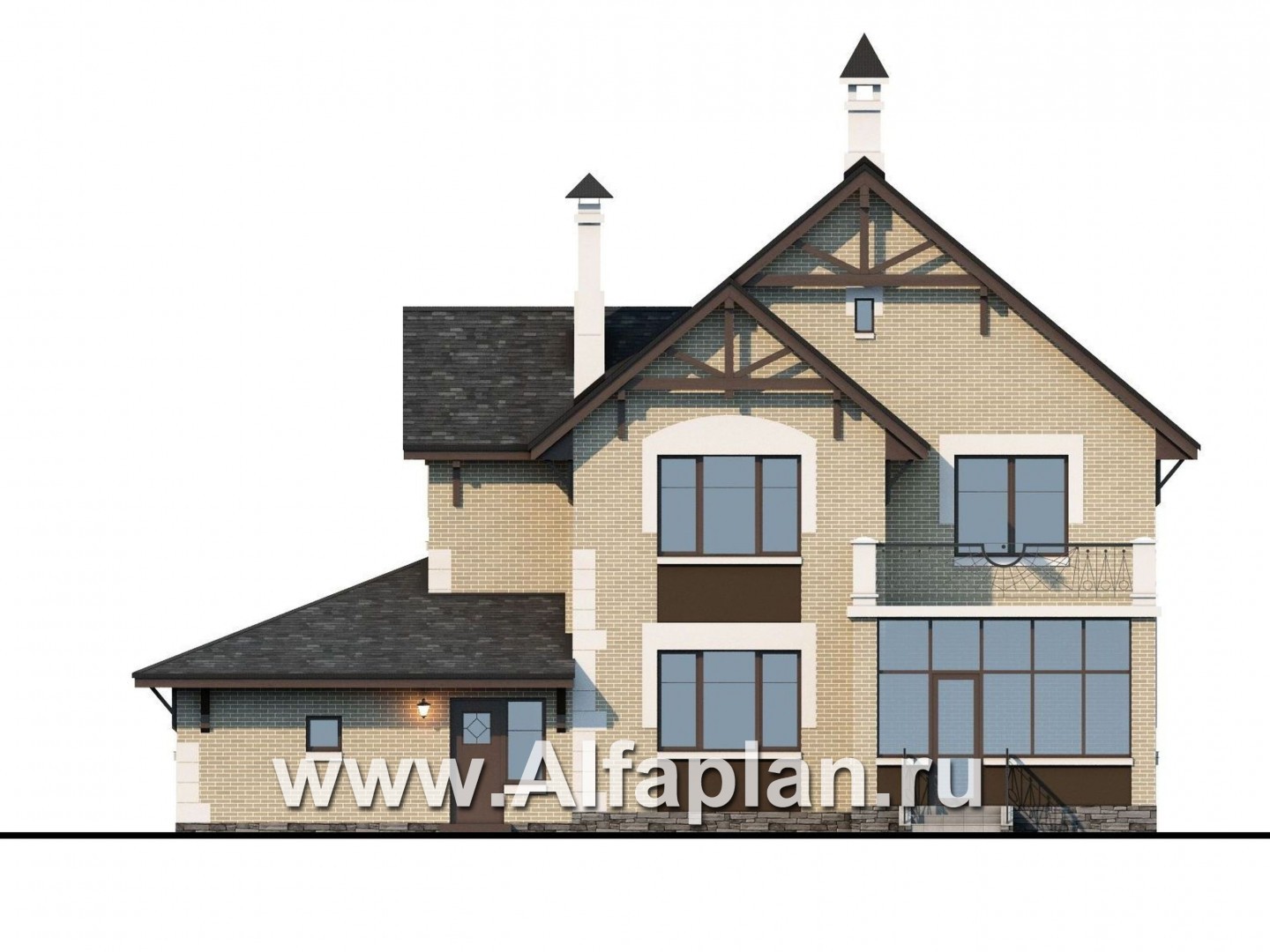 Проекты домов Альфаплан - «Плоды успеха»- удобный коттедж с гаражом и террасой - изображение фасада №4