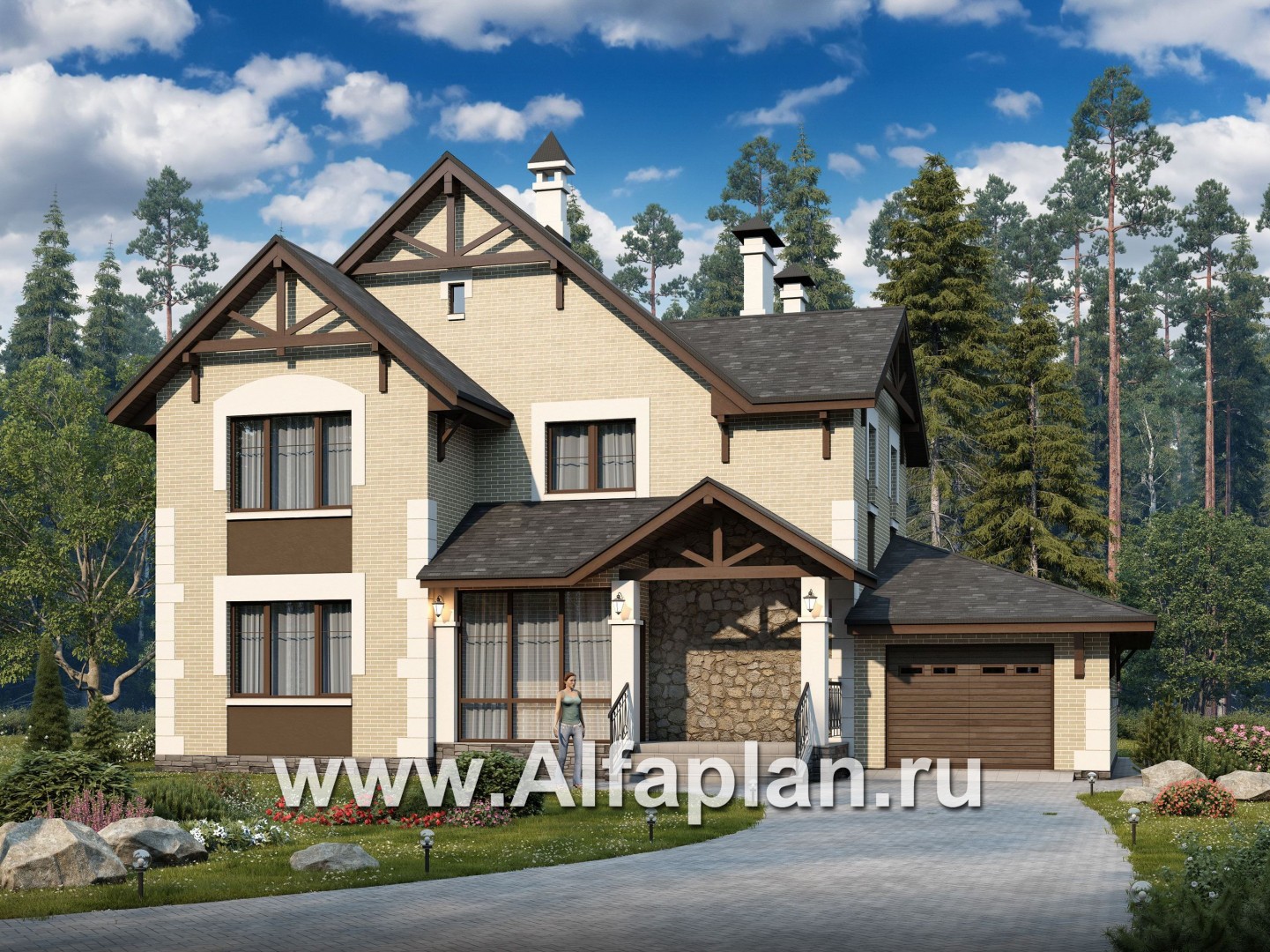 Проекты домов Альфаплан - «Плоды успеха»- удобный коттедж с гаражом и террасой - основное изображение