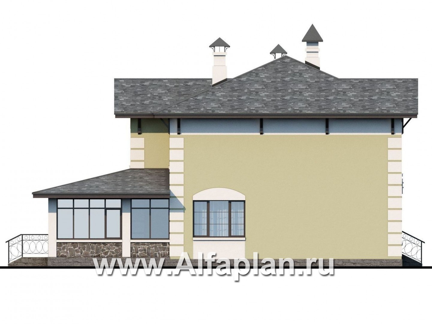 Проекты домов Альфаплан - «Рождествено» - коттедж с большой верандой и навесом для машины - изображение фасада №3