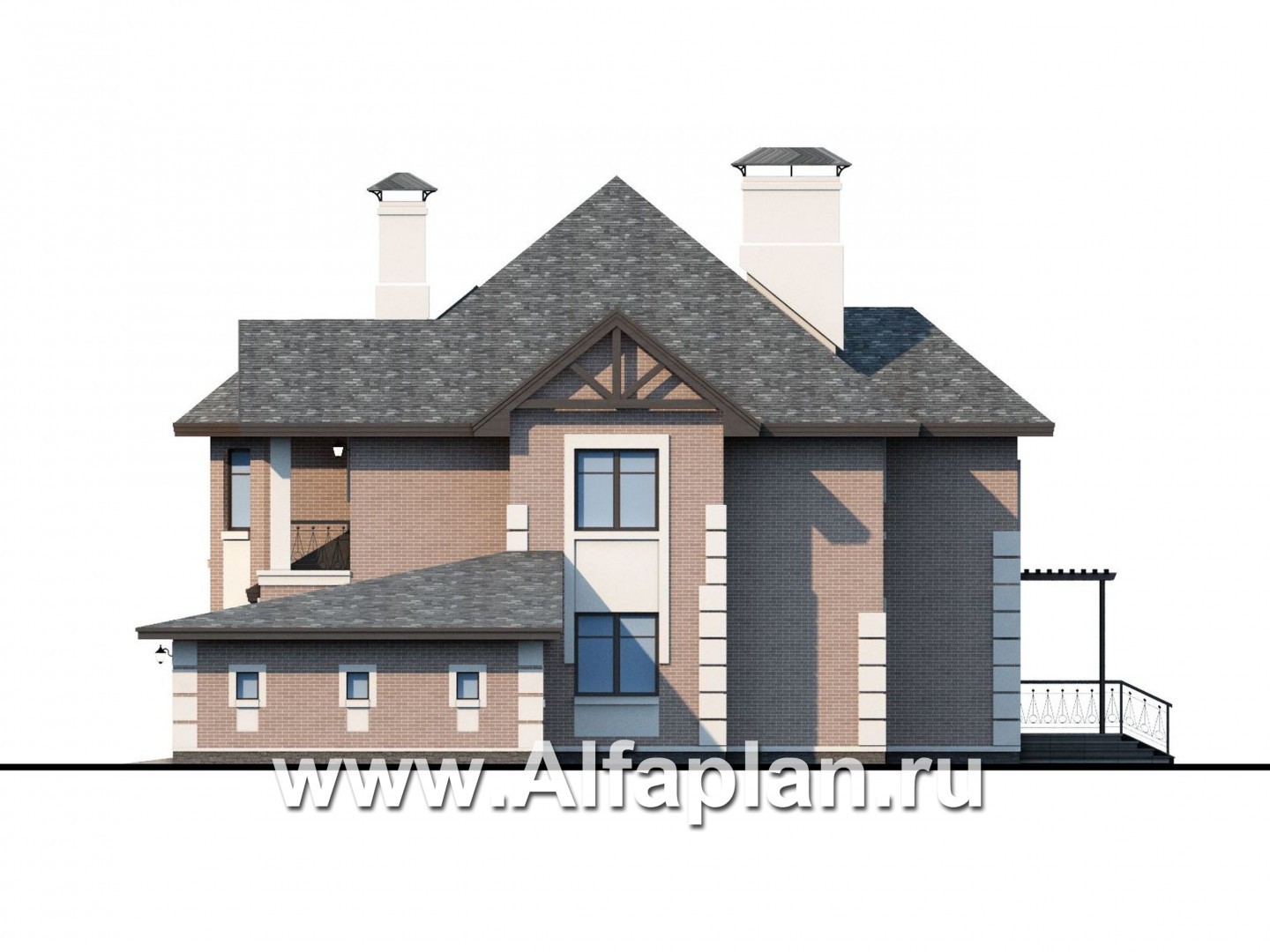 Проекты домов Альфаплан - «Воронцов»- респектабельный коттедж из газобетона с гаражом - изображение фасада №2