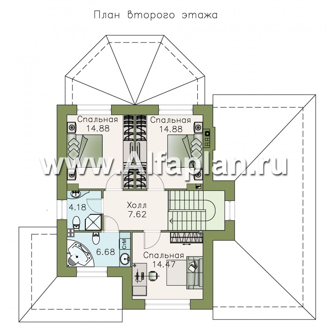 Проекты домов Альфаплан - «Фея сирени» - изящный дом с гаражом - изображение плана проекта №2