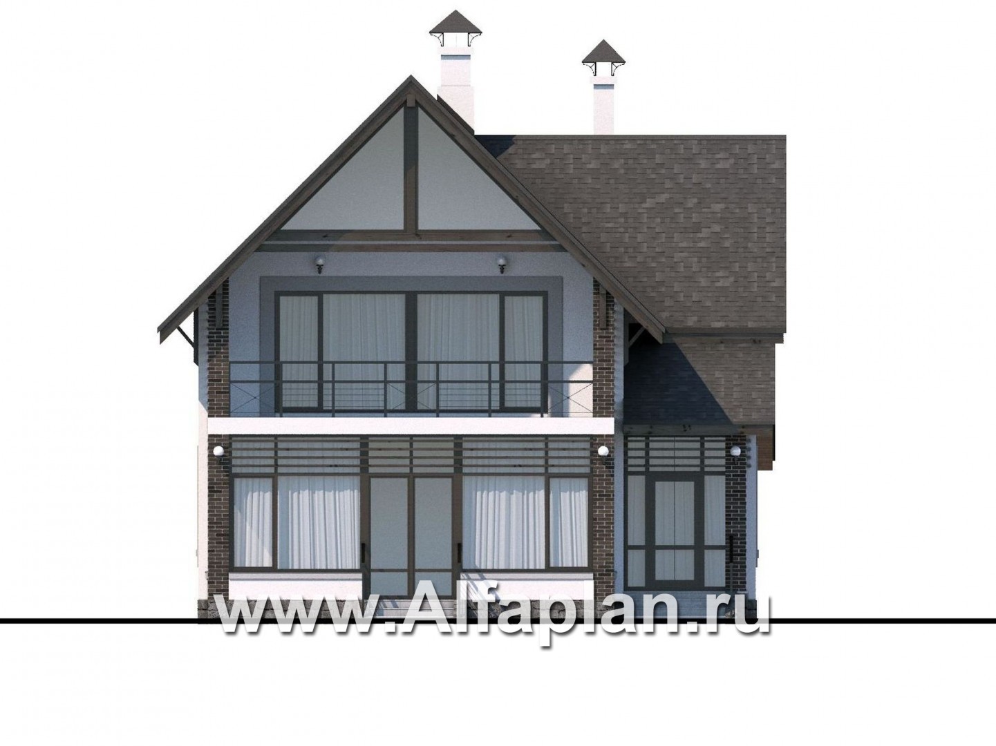 Проекты домов Альфаплан - «Арматор» - современный дом с террасой и лоджией - изображение фасада №1