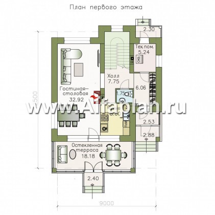 Проекты домов Альфаплан - «Арматор» - современный дом с террасой и лоджией - превью плана проекта №1