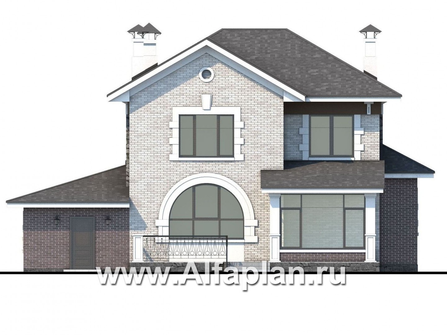 Проекты домов Альфаплан - «Равновесие» - изящный коттедж с террасами и гаражом - изображение фасада №4