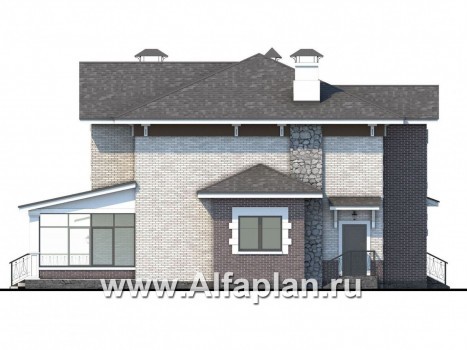Проекты домов Альфаплан - «Равновесие» - изящный коттедж с террасами и гаражом - превью фасада №3