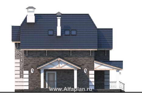 Проекты домов Альфаплан - «Ясная поляна»- коттедж для большой семьи с гаражом и бильярдной - превью фасада №3