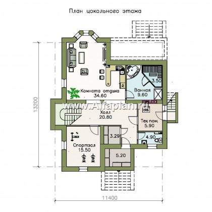 Проекты домов Альфаплан - «Репутация»- аристократический коттедж из блоков с цоколем - превью плана проекта №1