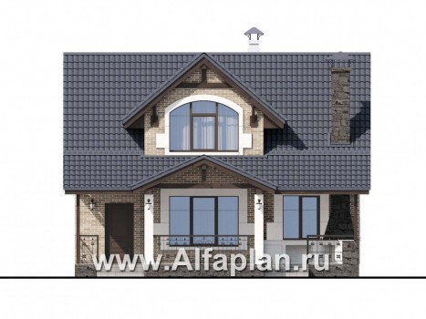 Проекты домов Альфаплан - Компактный дом с мансардой и большой террасой - превью фасада №1