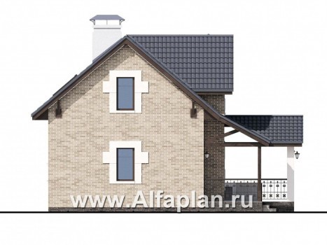 Проекты домов Альфаплан - Компактный дом с мансардой и большой террасой - превью фасада №3