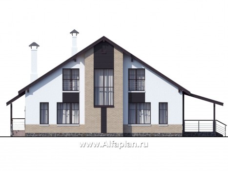 Проекты домов Альфаплан - «Ной и команда» - коттедж с двумя жилыми комнатами на 1 эт и с мансардой - превью фасада №4