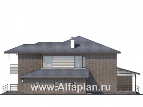 Проекты домов Альфаплан - «Новый поворот» - двухэтажный дом с гаражом с кабинет (только перегородки)ом на на 1 этажом - превью фасада №2