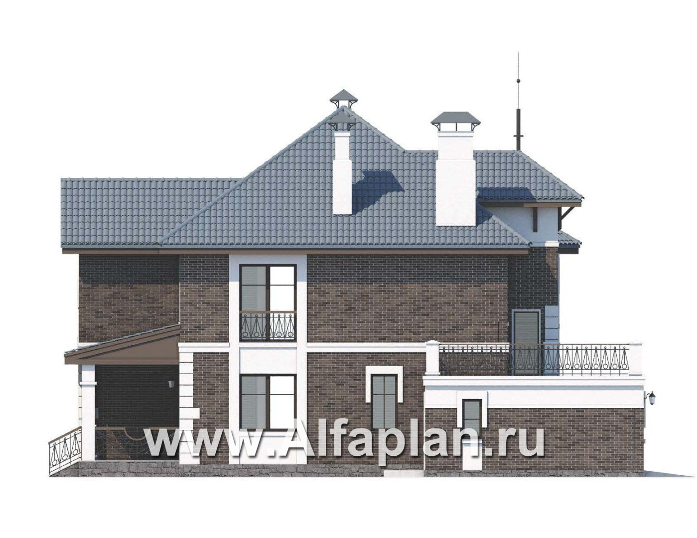 Проекты домов Альфаплан - «Феникс» - комфортабельный  коттедж с террасой - изображение фасада №3