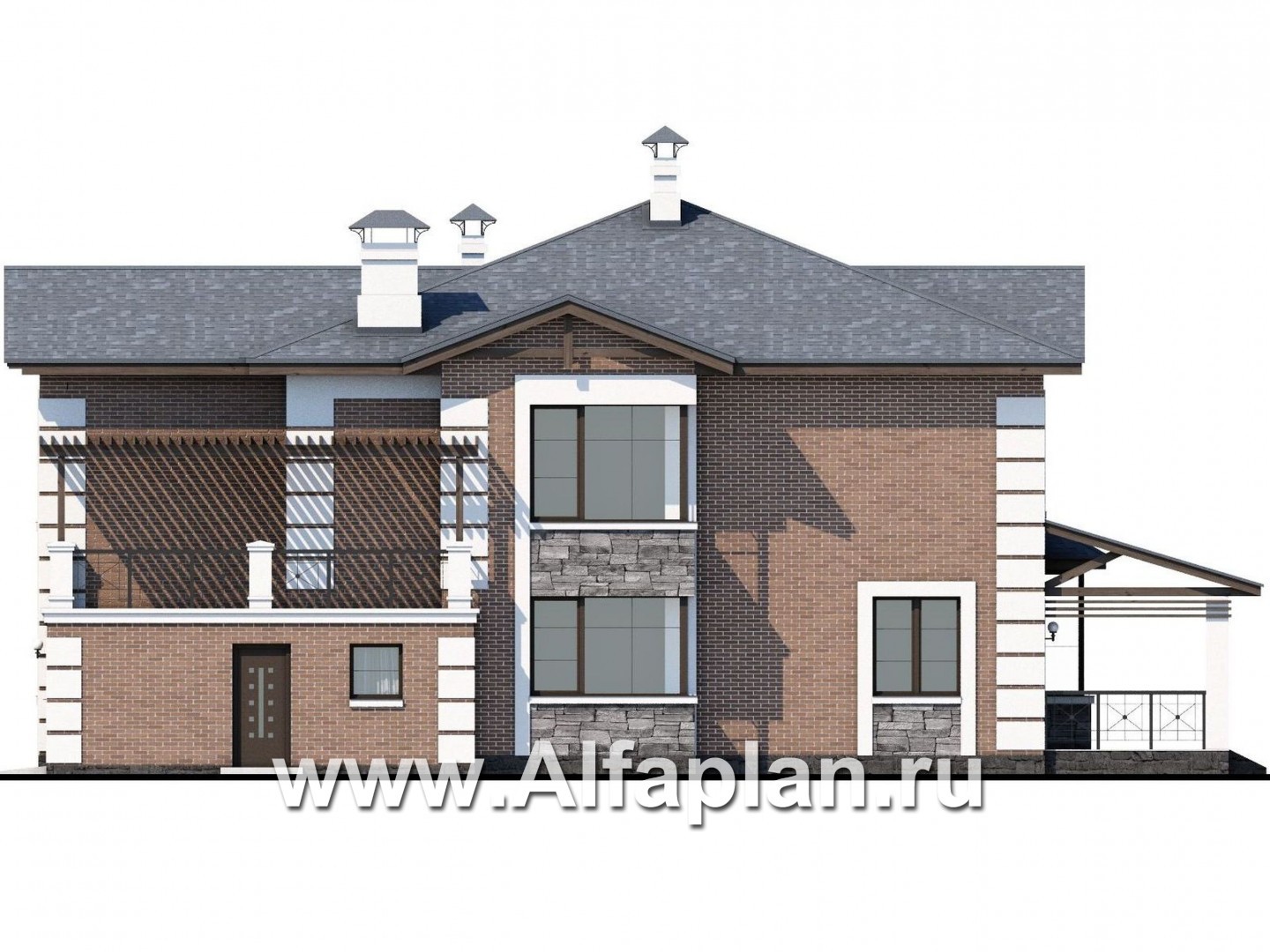 Проекты домов Альфаплан - «Вяземский» - комфортабельный коттедж с террасами для отдыха - изображение фасада №2