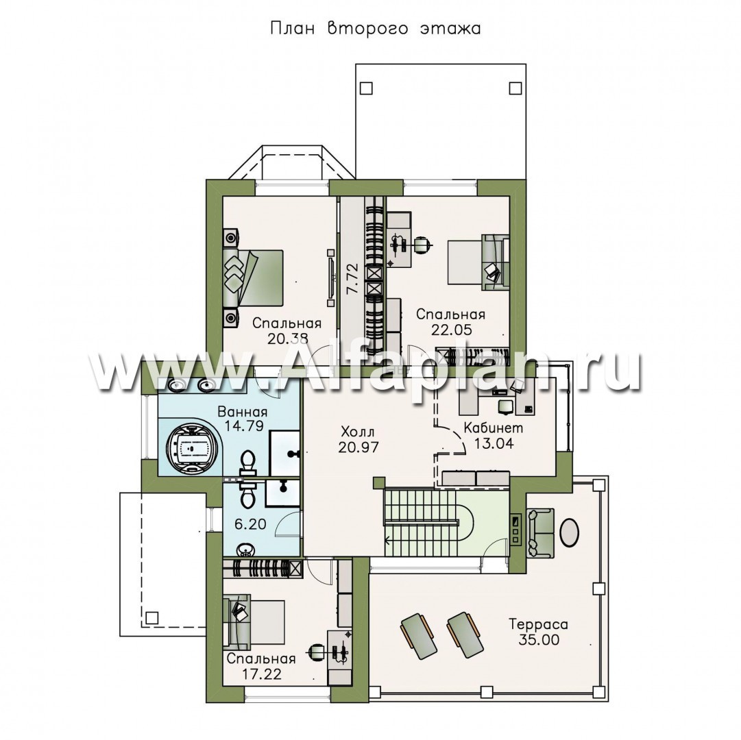 Проекты домов Альфаплан - «Вяземский» - комфортабельный коттедж с террасами для отдыха - изображение плана проекта №2