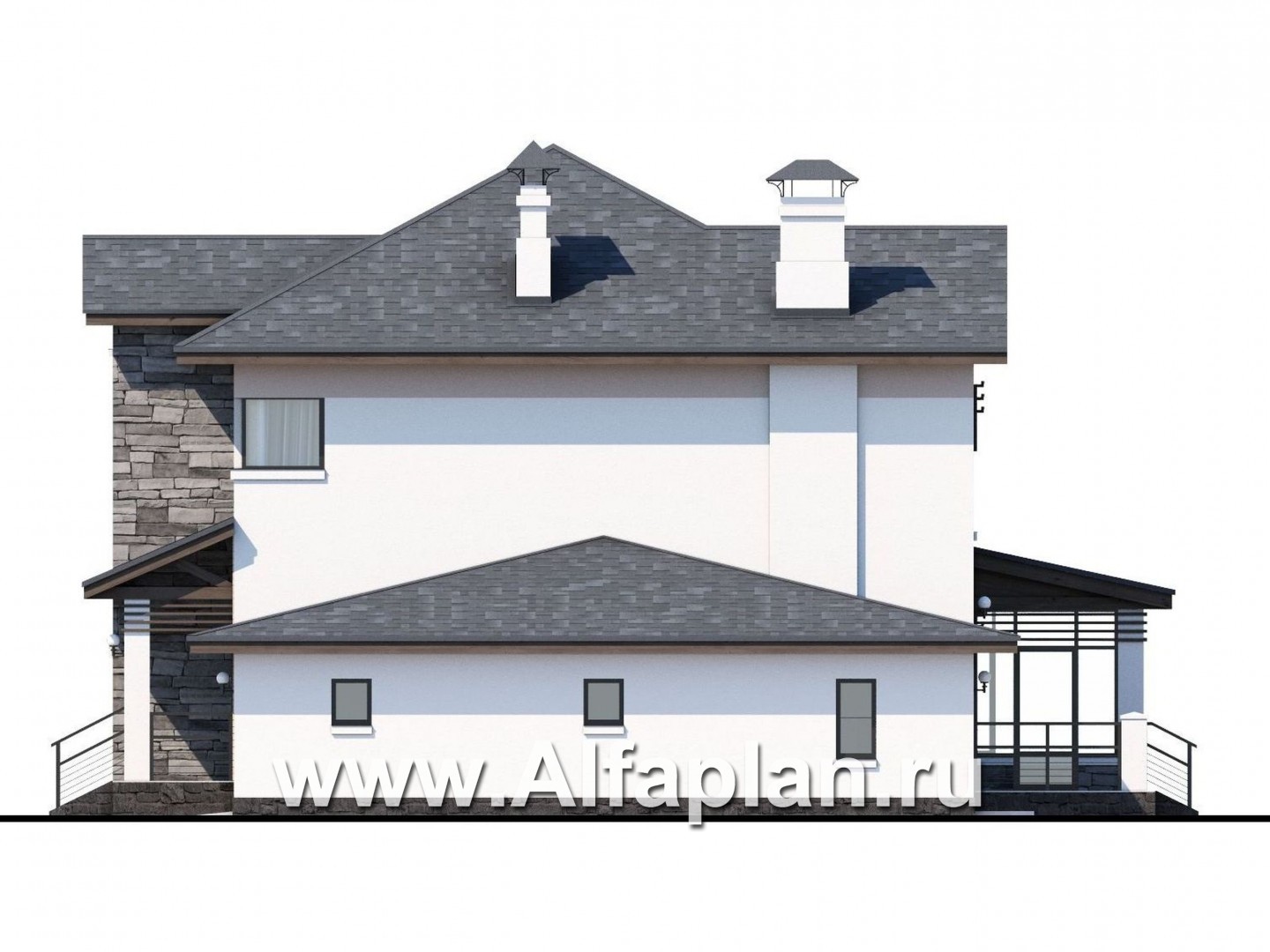 Проекты домов Альфаплан - «Оазис» - изысканный комфортный коттедж с гаражом - изображение фасада №2