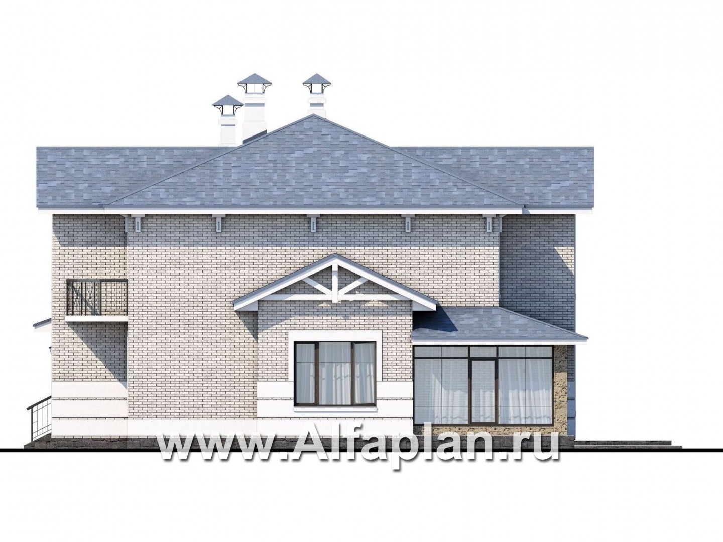 Проекты домов Альфаплан - «Аутентик» - комфортабельный двухэтажный коттедж с верандой - изображение фасада №2