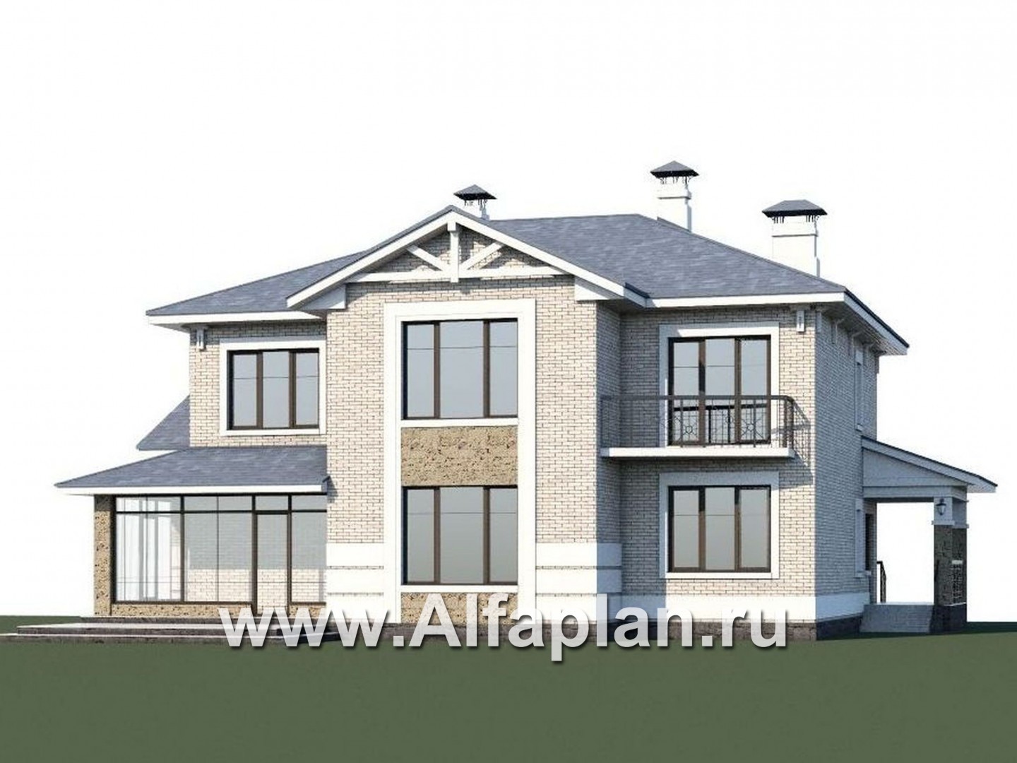 Проекты домов Альфаплан - «Аутентик» - комфортабельный двухэтажный коттедж с верандой - дополнительное изображение №1