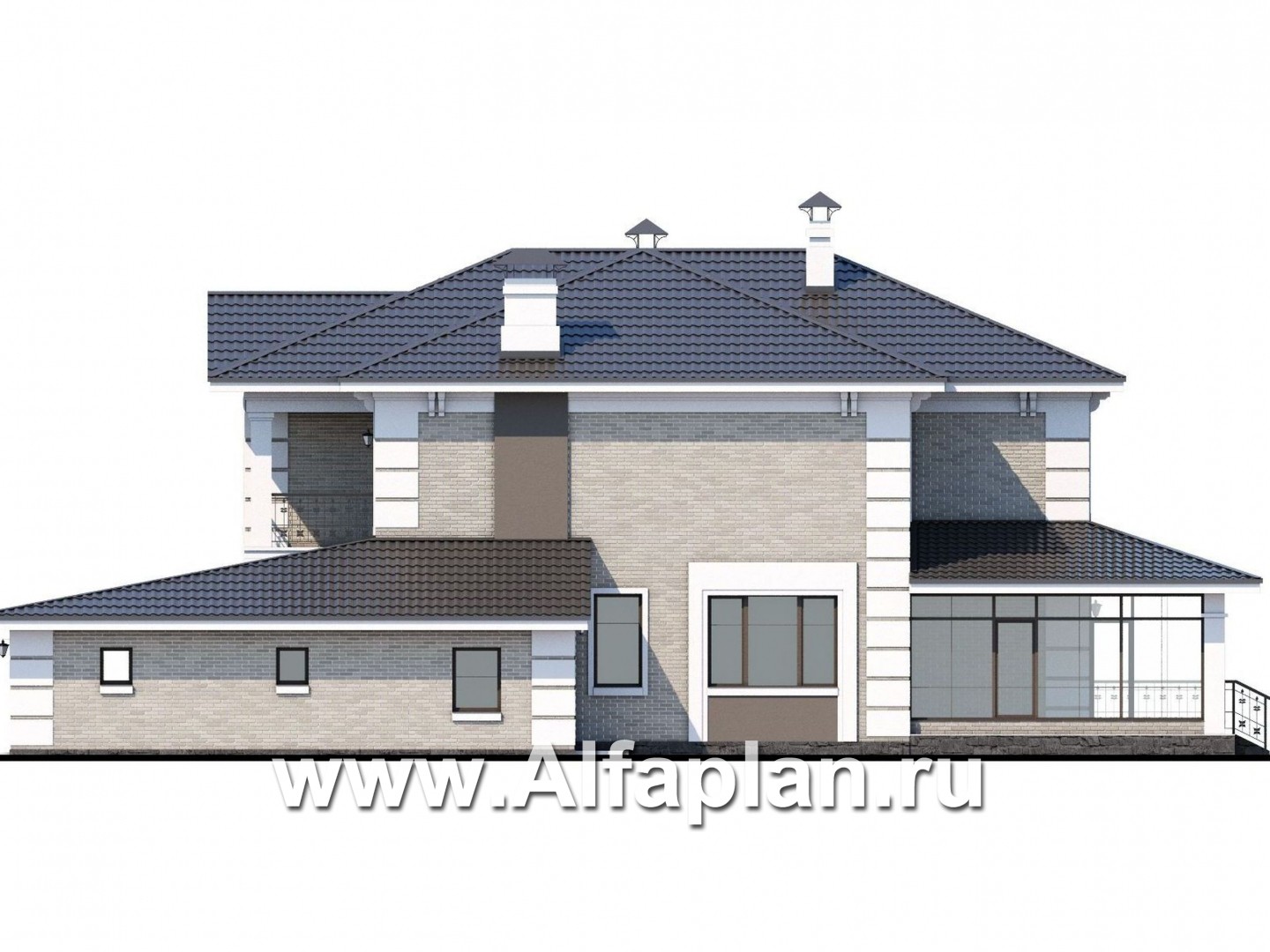 Проекты домов Альфаплан - «Орлов» - классический комфортабельный коттедж с гаражом - изображение фасада №2