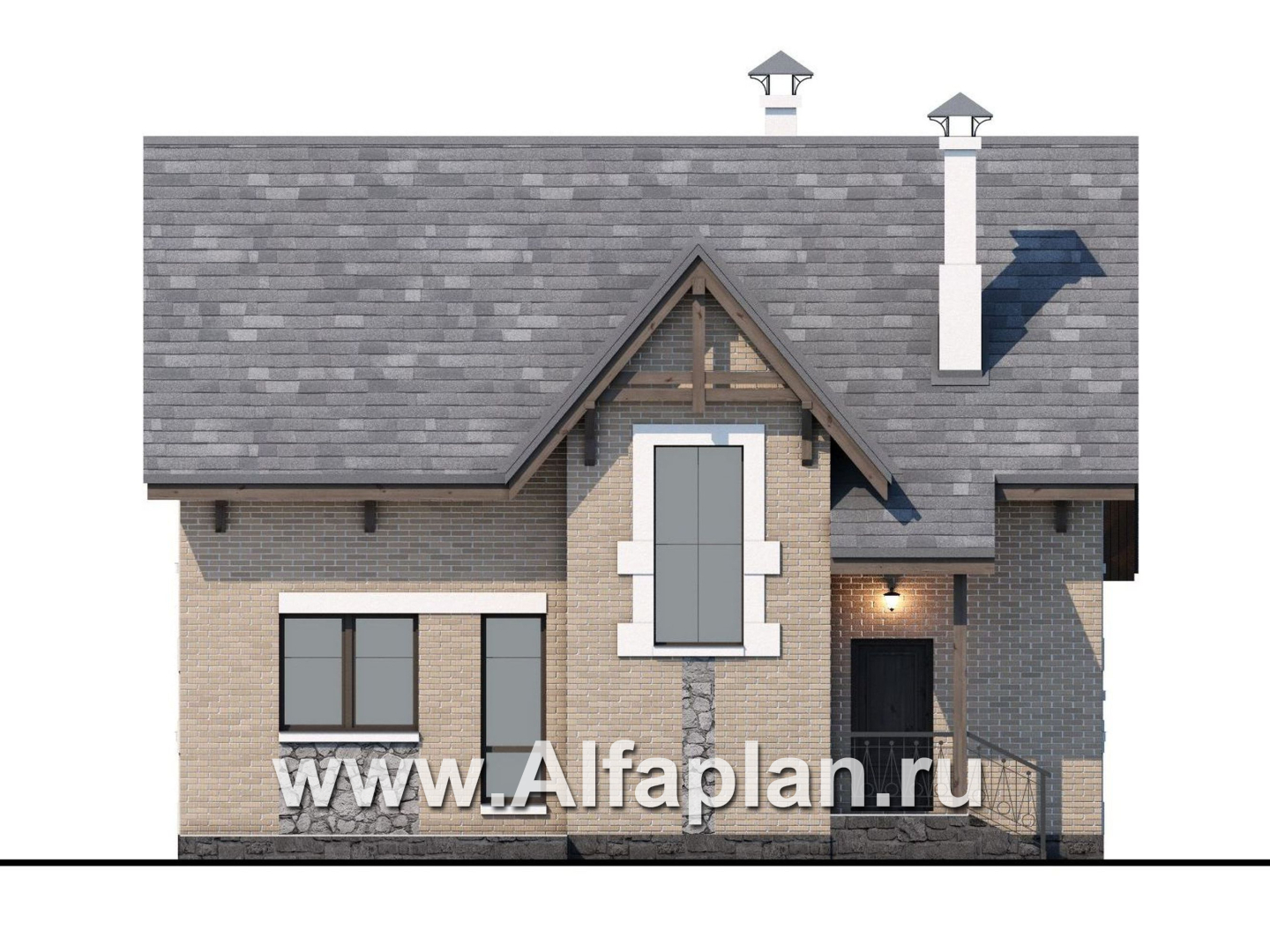 Проекты домов Альфаплан - Коттедж из кирпича «Семейное гнездо» с комфортной современной планировкой - изображение фасада №4