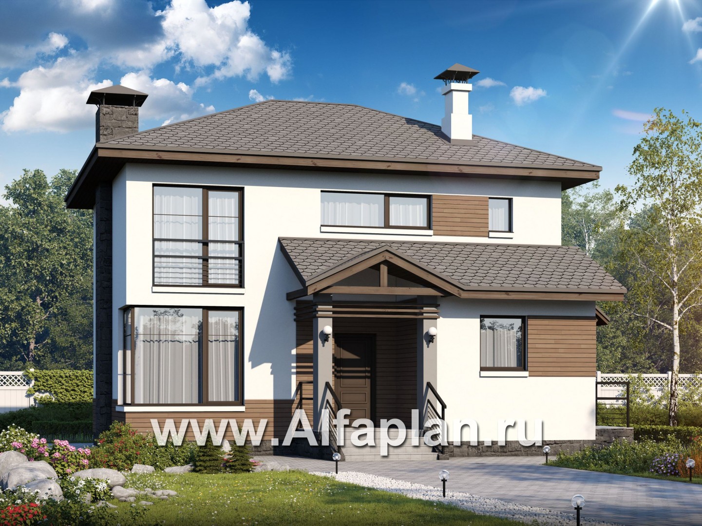 Проекты домов Альфаплан - Двухэтажный дом из кирпича «Карат» - основное изображение