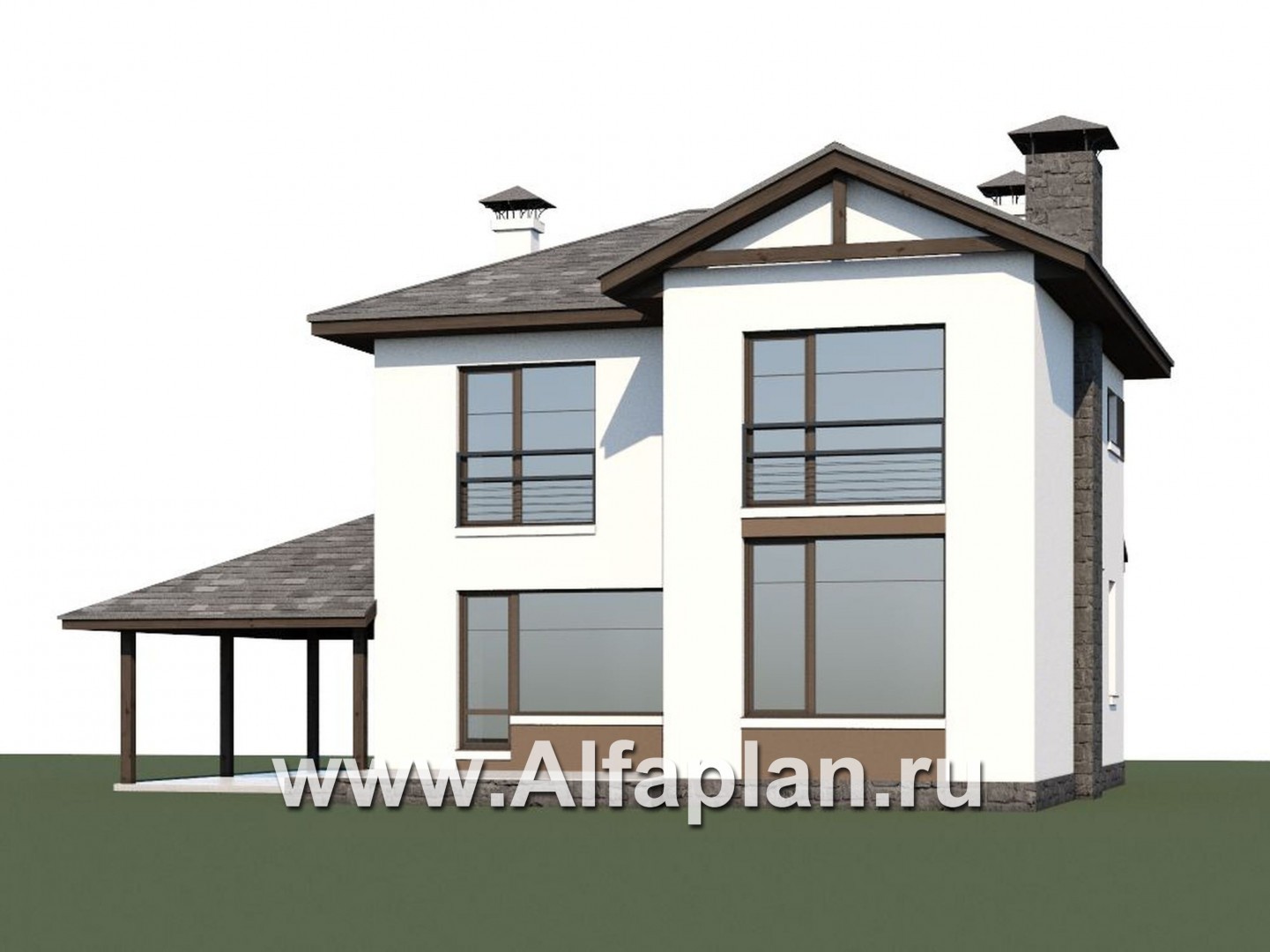 Проекты домов Альфаплан - «Панорама» - проект простого двухэтажного дома из газобетона, с навесом на 1 авто, в современном стиле - дополнительное изображение №1