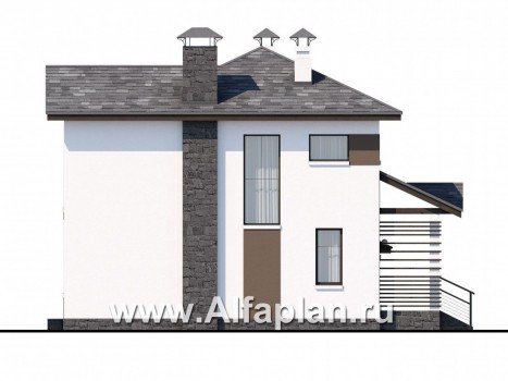 Проекты домов Альфаплан - «Панорама» - проект простого двухэтажного дома из газобетона, с навесом на 1 авто, в современном стиле - превью фасада №3