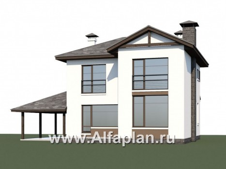 Проекты домов Альфаплан - «Панорама» - проект простого двухэтажного дома из газобетона, с навесом на 1 авто, в современном стиле - превью дополнительного изображения №1