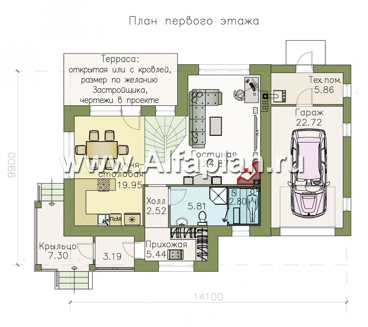 Проекты домов Альфаплан - «Невский стиль» - удобный и красивый двухэтажный дом с гаражом - изображение плана проекта №1