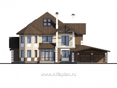 Проекты домов Альфаплан - «Воронцов»- респектабельный коттедж из газобетона с гаражом - превью фасада №1