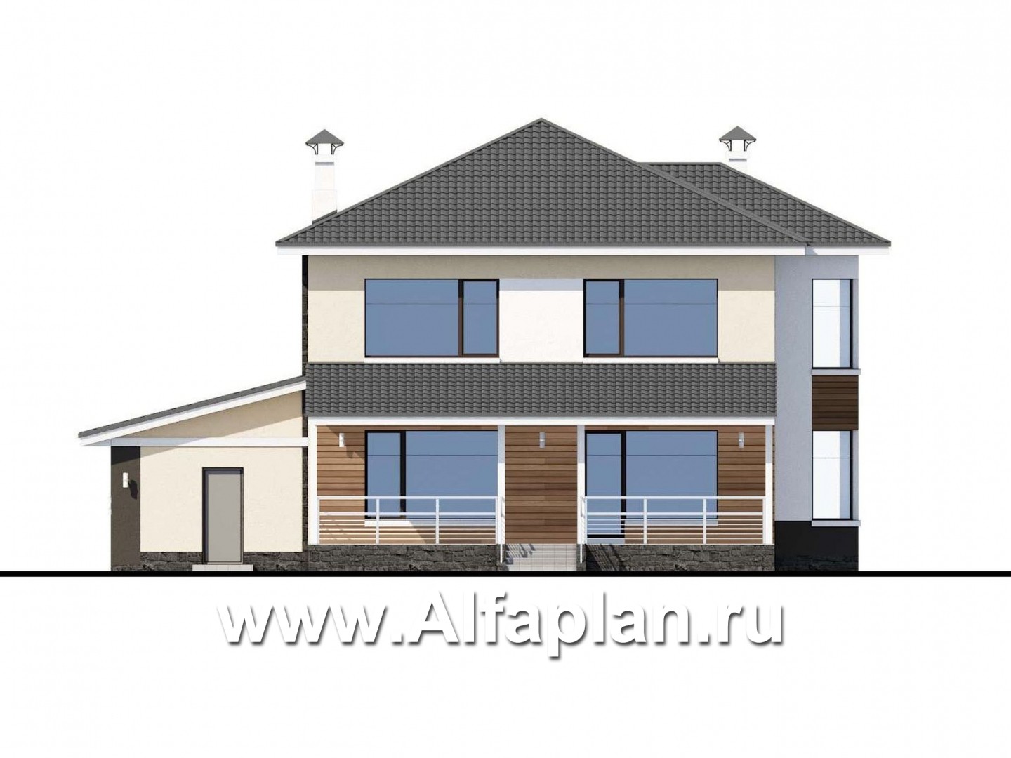Проекты домов Альфаплан - "Акварель" - двухэтажный коттедж с гаражом и террасой - изображение фасада №4
