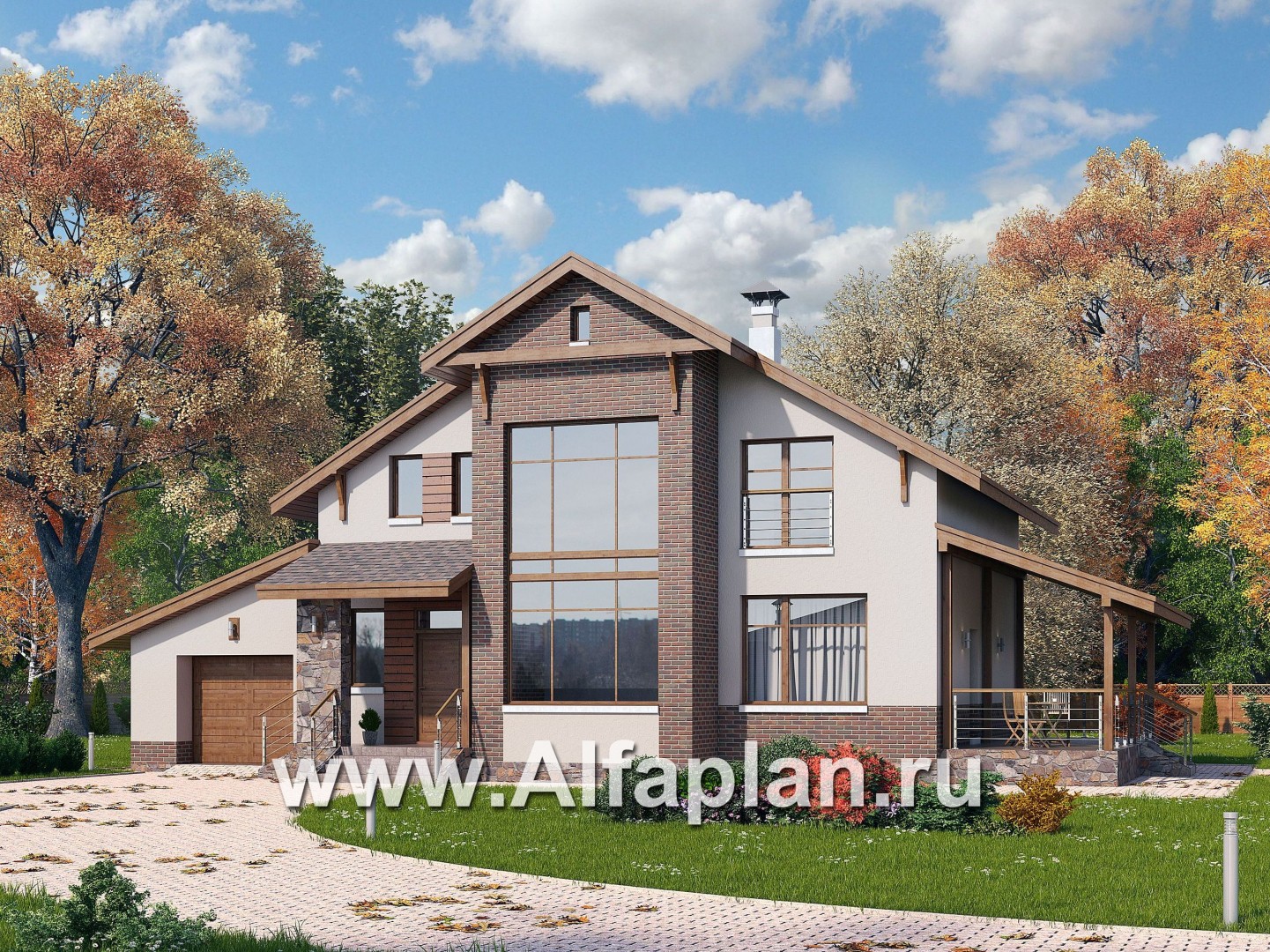 Проекты домов Альфаплан - «Регата» - комфортный план дома, двускатная крыша - основное изображение