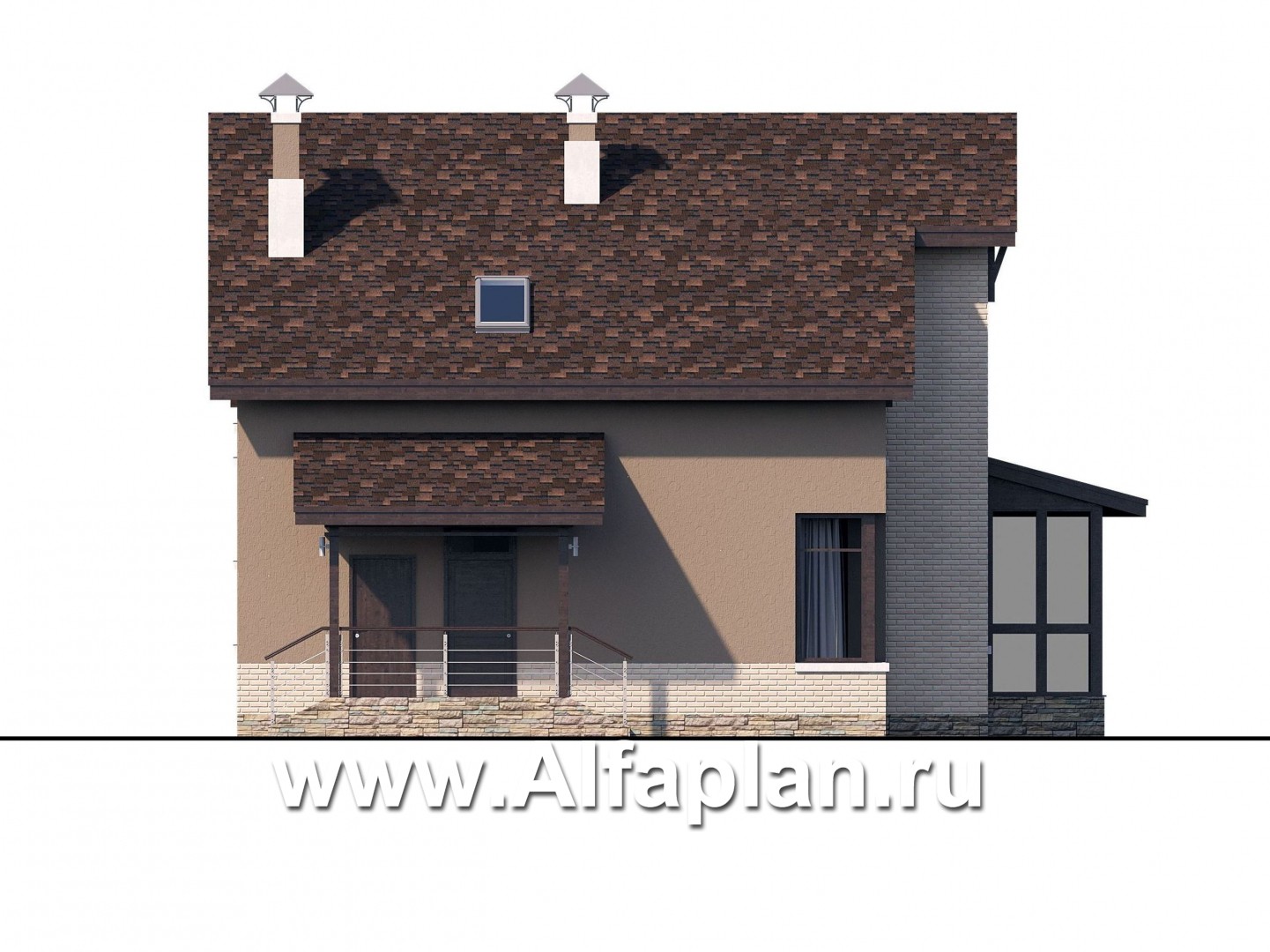 Проекты домов Альфаплан - «Регата» - загородный дом с мансардой под двускатной крышей - изображение фасада №3