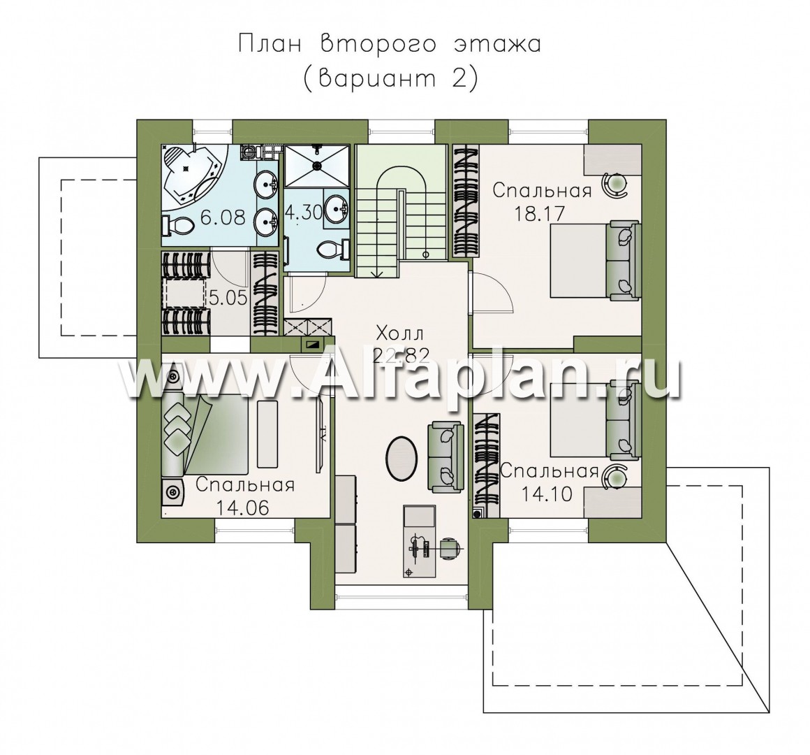 Проекты домов Альфаплан - «Регата» - загородный дом с мансардой под двускатной крышей - план проекта №3