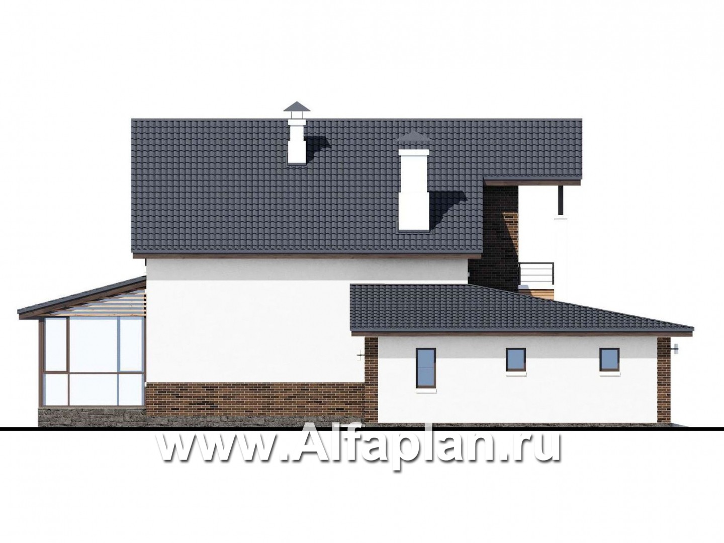 Проекты домов Альфаплан - «Галс» - двухэтажный коттедж со вторым светом и гаражом на два автомобиля - изображение фасада №3