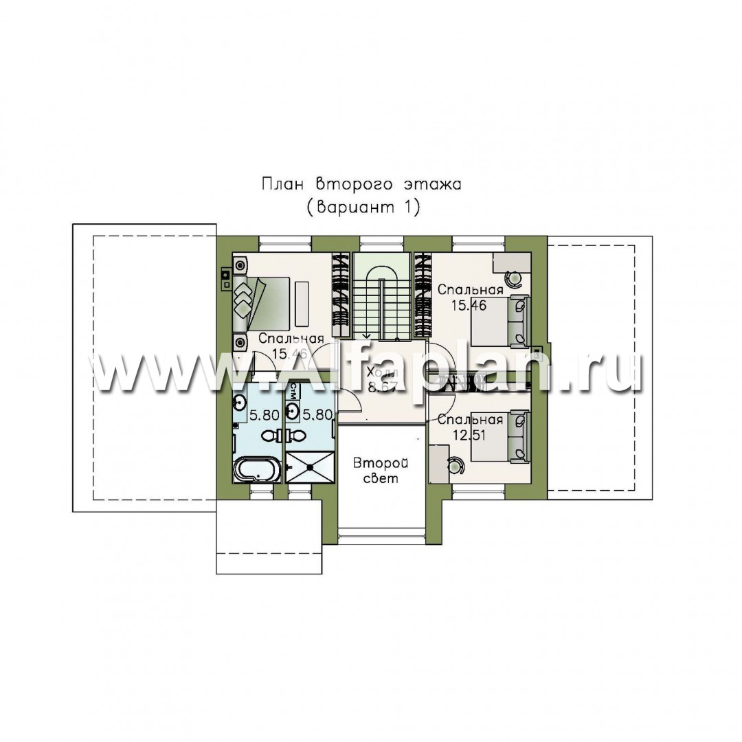 Проекты домов Альфаплан - «Регата» - комфортный дом с террасой и гаражом - план проекта №2