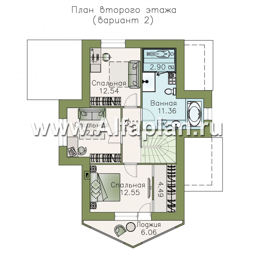 Проекты домов Альфаплан - «Якорь» - эффектный коттедж с оригинальным эркером - план проекта №3