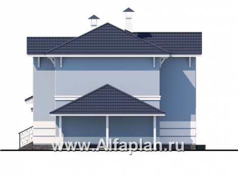 Проекты домов Альфаплан - «Жемчужина» - небольшой изысканный коттедж с навесом для машины - превью фасада №2