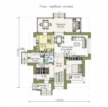 Проекты домов Альфаплан - «Сириус» - современный мансардный дом - превью плана проекта №1