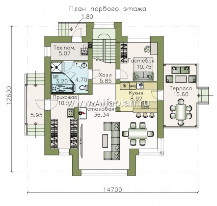 Проекты домов Альфаплан - «Арктур»  - современный мансардный дом - превью плана проекта №1